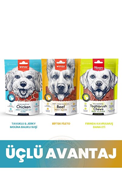 Wanpy Köpek Ödül Maması 3lü Mix Paket (Suşi-Fileto-Dana eti)
