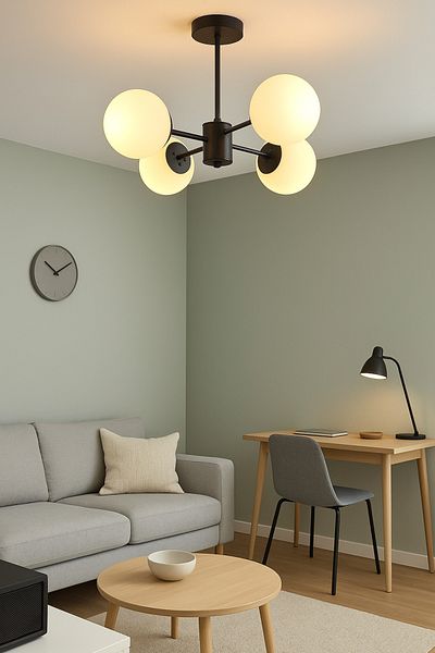 Modavize Seoul Modern Design - Living Room Dining Room Kitchen 4-Piece Chandelier Set, Black and White Glass