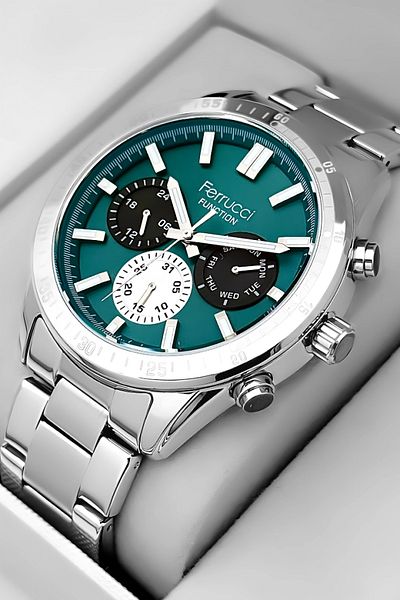 Ferrucci Function Men's Wristwatch - Silver Color Case and Steel Band, Green Dial Zmfer063