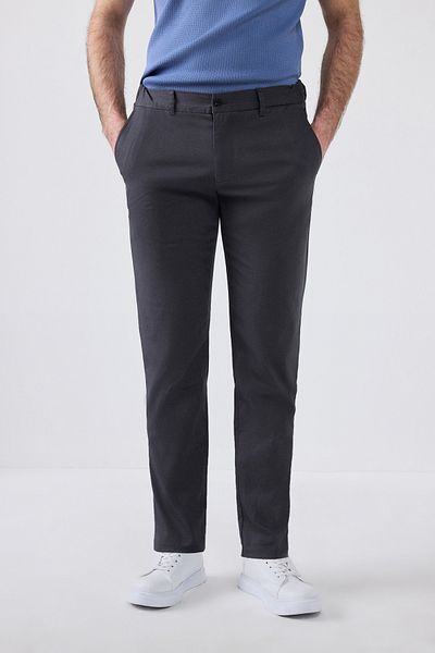 D'S Damat Anthracite Slim Fit Ευέλικτο παντελόνι Chino με τσέπη Lycra στο πλάι
