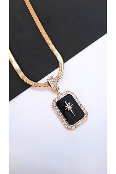 Serenity Black Enamel Polar Star Figured Steel Necklace