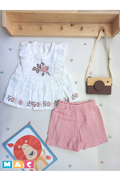 MÇ FAMİLY STORe KIZ KANAVİÇE MUSLİN TAKIM ELBİSE KIZ ÇOCUK BEBEK ELBİSE