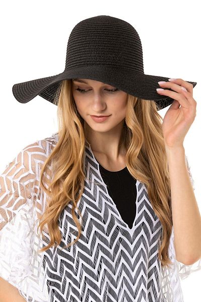 Saria Moda Black Wide Straw Women's Beach Hat