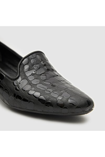 TOGO Siyah Kroko Kadın Topuklu Ayakkabı [060047] – Rugan Loafer & Kalın Topuk