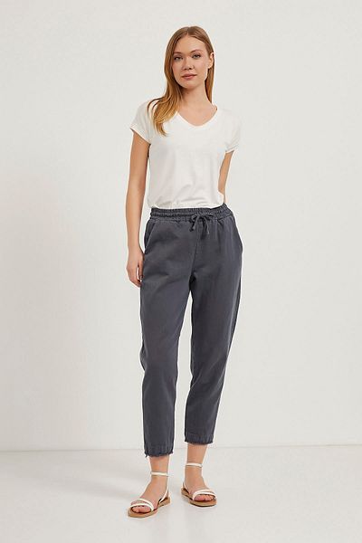 Arma Life Pantaloni de damă din țesătură naturală cu talie elastică, gri morcov