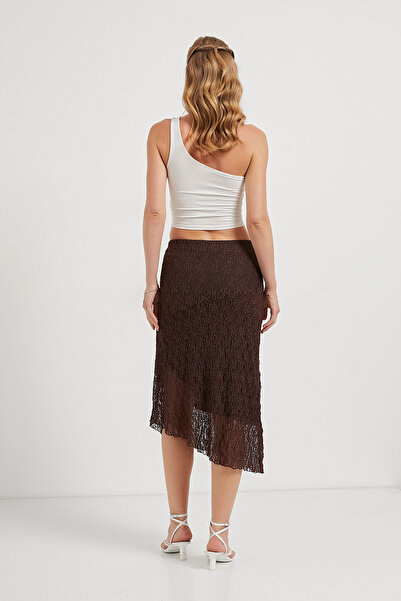 Arma Life Women's Asymmetrical Summer Lace Coffee Midi Skirt