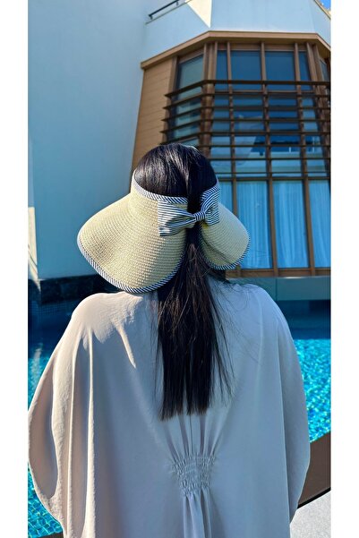 Luminos Butik Bej Güneş Koruyucu Tepesi Açık Katlanabilir Hasır Vizör Şapka Hsr2078