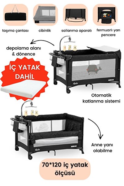 Gulz Beskar Anne Yanı Sallanır Dönenceli Alt Açmalı Oyun Parkı Bebek Beşik 70...