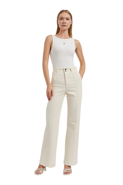 Arma Life Kadın Yüksek Bel Çimalı Bol Esnek Ekru Pantolon