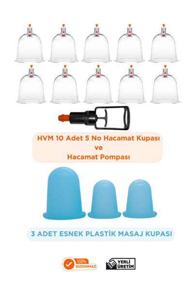 HVM 10 Adet 5 Cm Hacamat Kupası Ve Hacamat Pompası Hacamat Seti, 3'lü Masaj K...