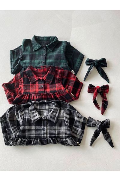 rg kidsstore Lumberjack Style Baby Dress - Buttoned and Headband