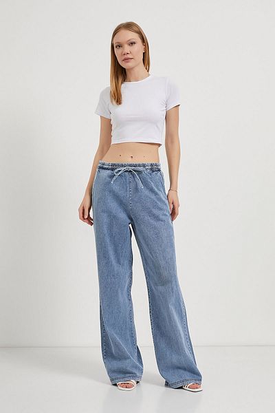 Arma Life Women's Elastic Waist Loose Blue Baggy Jeans