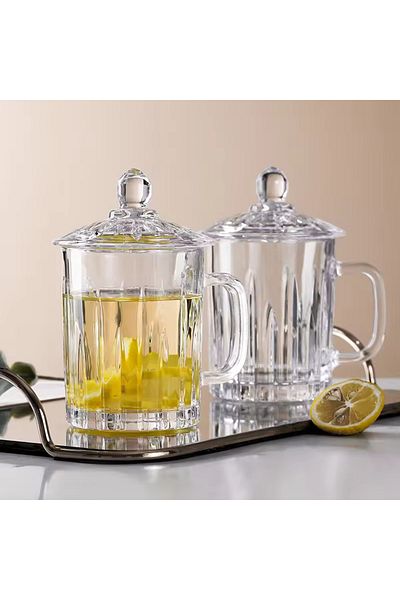 İnova Home Decor كوب شاي عشبي زجاجي سعة 385 مل مع غطاء مكون من قطعتين