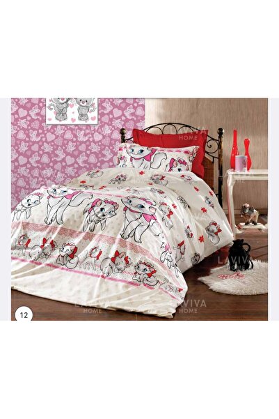AsilHome Pamuklu ranforce kumaş tek kişilik kedi desen nevresim tam takım