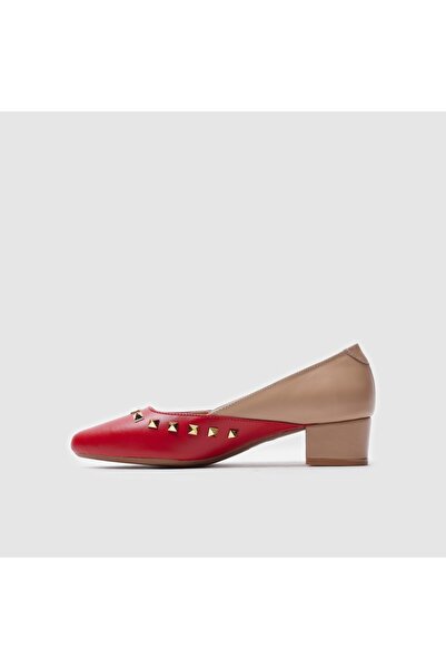 TOGO Kırmızı - Nude Hakiki Deri Kadın Topuklu Ayakkabı [060050]