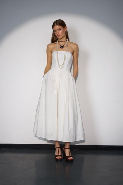 NOK İSTANBUL Blooming Grace Straplez Maxi Boy Elbise Beyaz