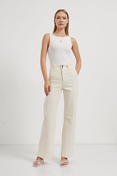 Arma Life Women's High Waist Grassed Loose Stretchy Ecru Trousers