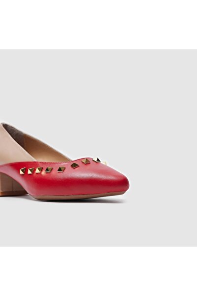 TOGO Kırmızı - Nude Hakiki Deri Kadın Topuklu Ayakkabı [060050]