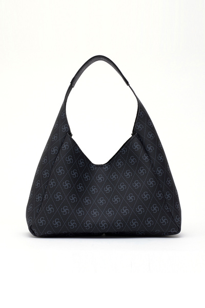 SHAKA Monogram Printed Black Shk19 Faux Leather, Snap Closure, Single Compartment, Zippered Makeup Bag, Hand, Arm and