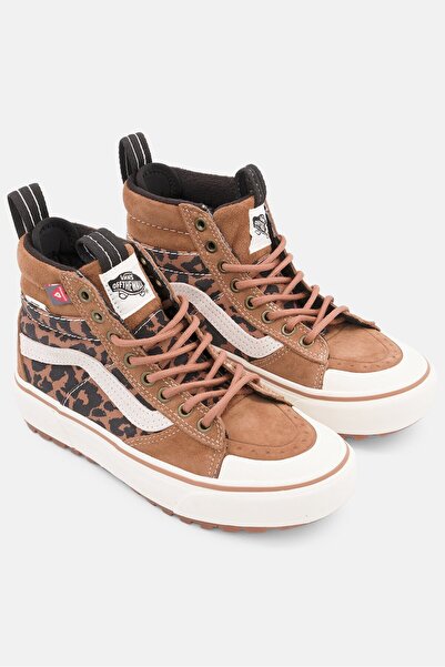Vans Women Animal Print High Cut Lace Up Skate Shoes, Brown