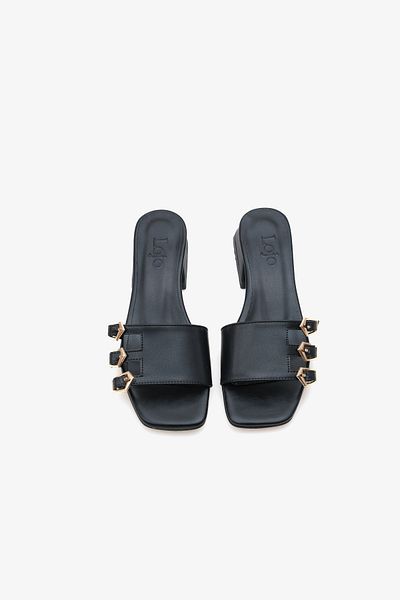 LOJO Women's Buckle Heeled Slippers Daily Slippers Veltis Black