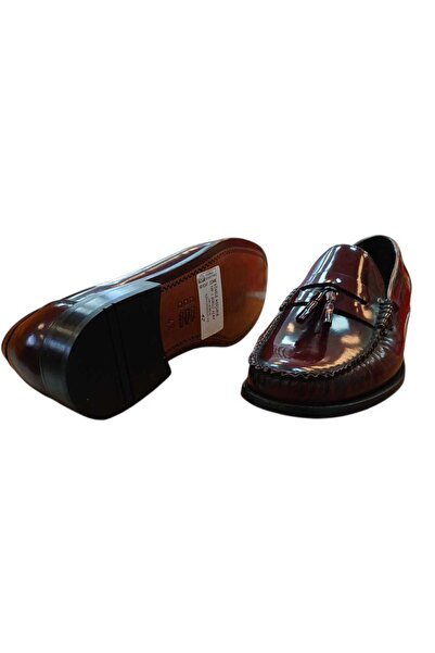Nevzat Zöhre Leather Burgundy and Black Opening Leather Loafer Tassel Dex-Ter P039 Daily Classic Shoes