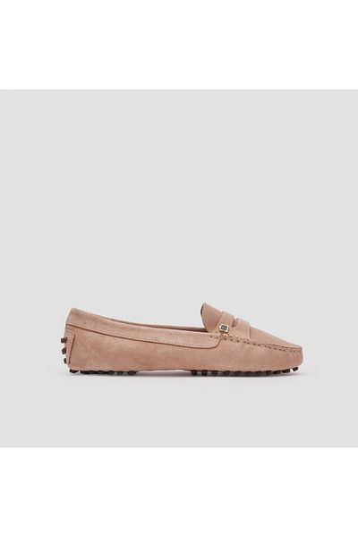 TOGO Beige Suede Genuine Leather Women's Loafer Shoes [060038]