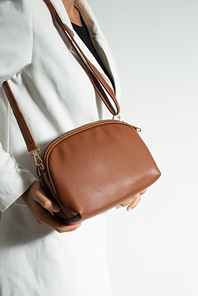 Sanmorris Women's Cross Strap 3 Compartment Double Metal Zipper Gold Accessory Shoulder Bag