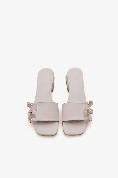 LOJO Women's Buckle Heeled Slippers Daily Slippers Veltis Beige