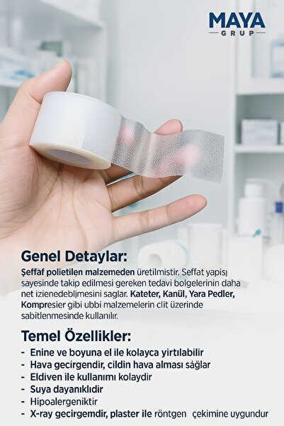 Octacare Şeffaf Polietilen Tıbbi Plaster Hipoalerjenik 5m X 5cm
