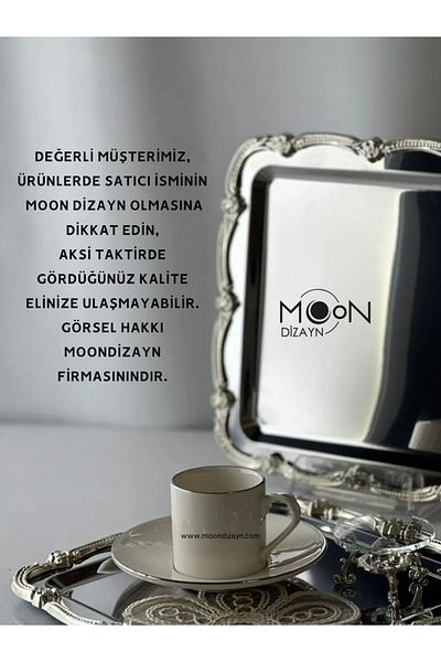 Kalya Concept Set of 6 Silver Lace Pattern Coffee Presentation Tray - Fashionable and Elegant Presentation Tray (21X30 cm)