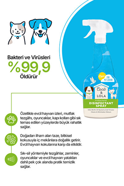 Coco Lola Dezenfektan Sprey-Bakteri ve virüslerin %99,9'unu öldürür ve kokuları temizler-500ml