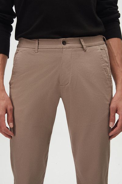 D'S Damat Slim Fit Beige Dobby Chino Παντελόνι με ελαστική μέση, εύκαμπτη Lycra και πλαϊνές τσέπες