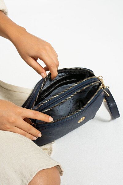 Sanmorris Women's Faux Leather Adjustable Crossbody 3-Compartment Double Metal Zipper Shoulder Bag