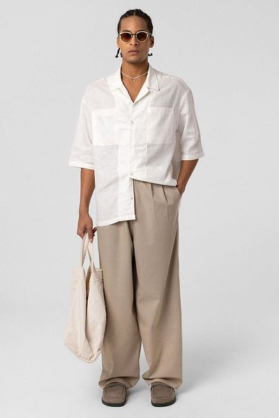 VAMOSCLO Baggy Fit Fabric Trousers Stone