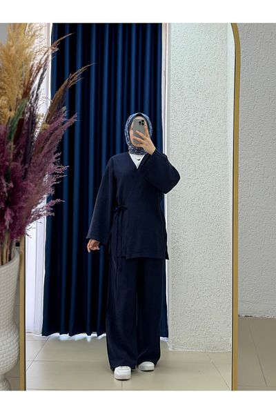 MİHRA STORE Vinmora Side Tie Kimono Strawberry Suit-Ek544 Navy Blue