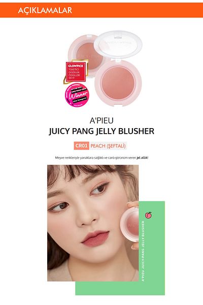 Missha Natural and Bright Appearance with Fruit Colors Gel Blush a'Pıeu Juicy-Pang Jelly Blusher (Cr01)