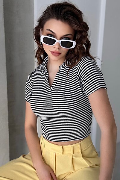 New Now Жіночий поло з кашкорсе кроп-боді | Слім-фіт футболка з короткими рук...