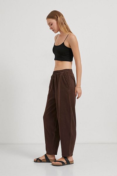 Arma Life Women's Balloon Fit Loose Brown Trousers with Elastic Waist