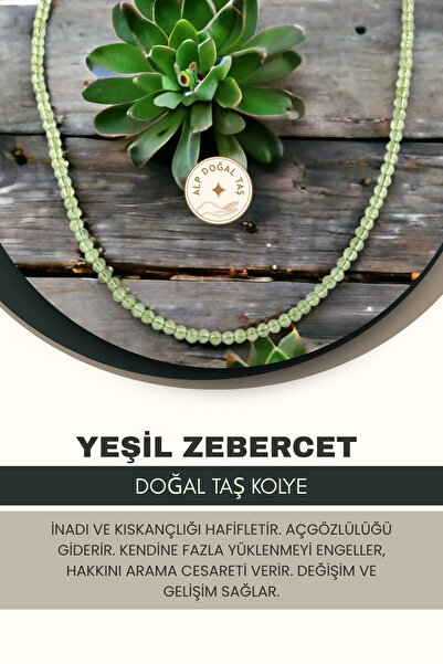 Alp Doğal Taş Yeşil Zebercet Doğal Taş Kolye 50cm - 4mm