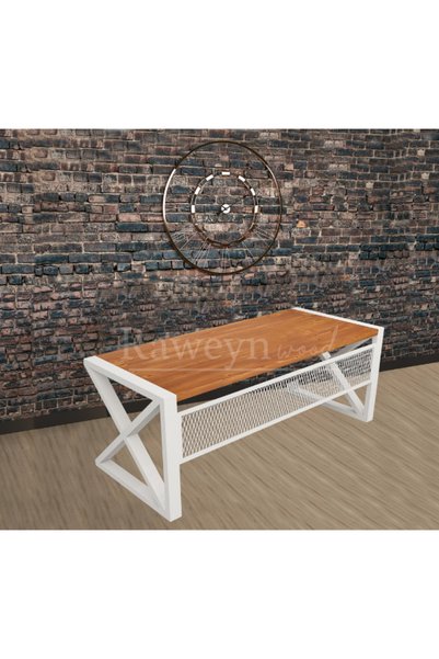 deryawood Raweyn Leva Masif Ahşap Ofis Masası-beyaz Ayak-85x120x76 Cm