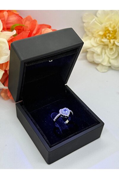 HKN AVM ACCESSORİES Işıklı Yüzük Kutusunda Kalp Gümüş Yüzük Beyaz Ayarlanabilir Ciddi Ilişki Gümüş Hediye Yüzük