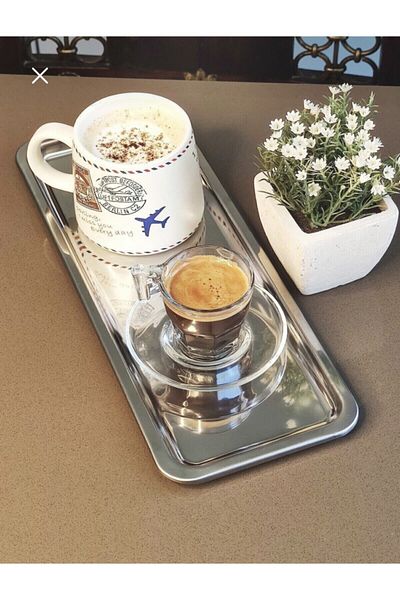Abant Set of 2 Luxury Stainless Steel Rectangular Coffee Serving Presentation Tray Platter 33 cm X 13 cm