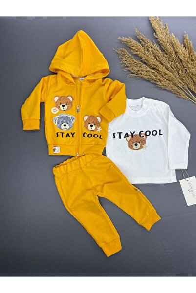 ZİMBOO COOL BEAR PRINTED 2 STRING SEASONAL BABY BOY CARDIGAN SET OF 3