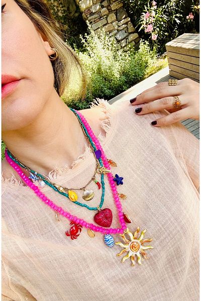 Markiz Takı Brand Pink Bead Multiple Charm High Quality Necklace