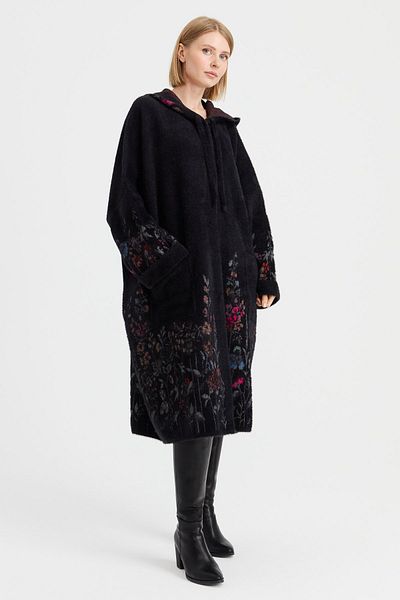 Desen Triko Women's Knitwear Gray Patterned Aphrodite Poncho Black
