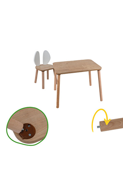 Bee Smart Safir Meşe Beyaz Kulak 1 Sandalyeli Aktivite Masası Çocuk Çalışma Masası