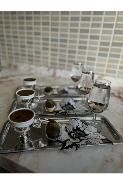 Abant Set of 2 Luxury Stainless Steel Rectangular Coffee Serving Presentation Tray Platter 33 cm X 13 cm