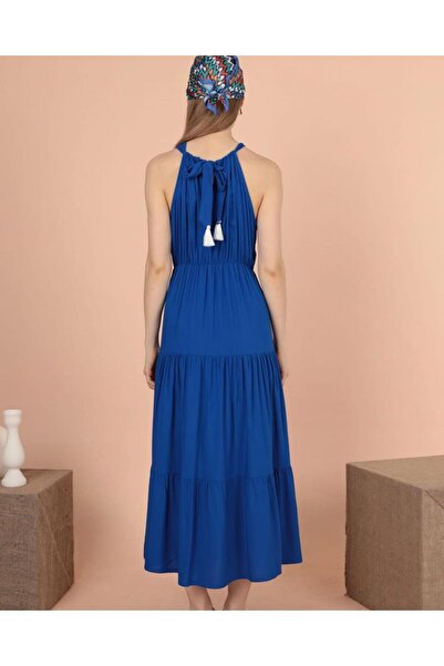 EL jadida Rochie lungă din viscoză brodata cu guler Halter pentru damă Saks