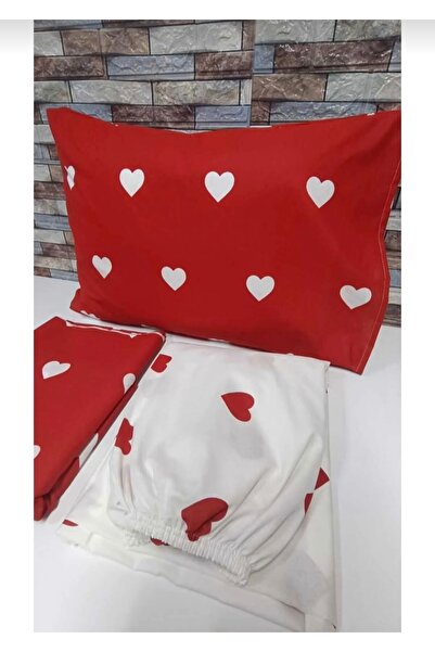 AsilHome Pamuklu ranforce kumaş kalpli desen kombinli tek kişilik nevresim tam takım